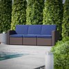 Flash Furniture Seneca Brown Faux Rattan Sofa with All-Weather Navy Cushions DAD-SF1-3-BNNV-GG